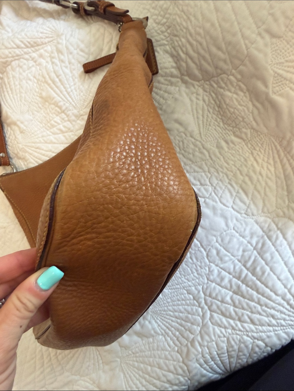 Coach Cognac Pebble Leather Shoulder Bag - Picture 7 of 10